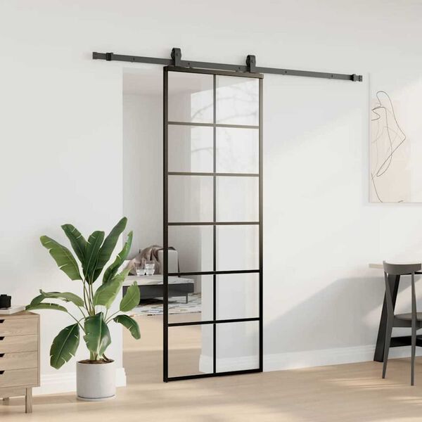 vidaXL Porta Scorrevole con Ferramenta Nera 76x205 cm in Vetro ESG