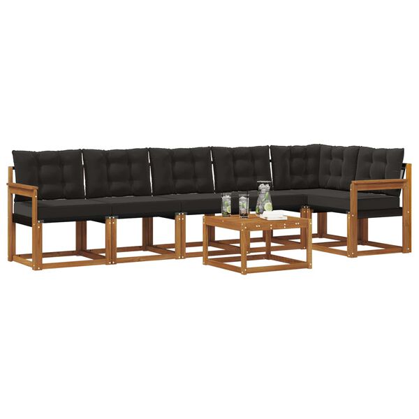 vidaXL Set di divani da esterno con cuscino 7 pcs Naturale e Nero
