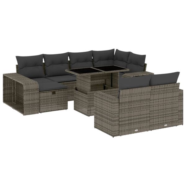 vidaXL Set Divani da Giardino 11 pz con Cuscini in Polyrattan Grigio