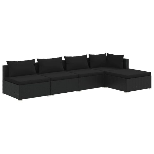 vidaXL Set Divani da Giardino 5 pz con Cuscini in Polyrattan Nero