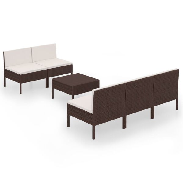 vidaXL Set Divani da Giardino 6 pz con Cuscini in Polyrattan Marrone