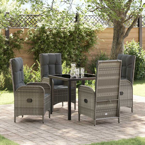vidaXL Set da Pranzo per Giardino con cuscino 5 pcs Grigio polyrattan