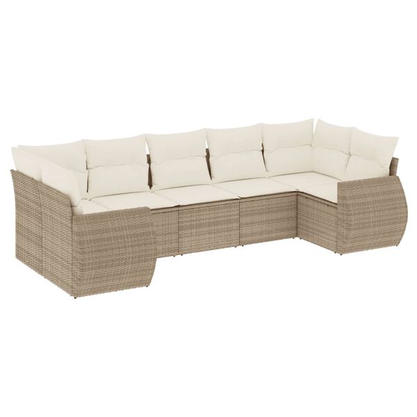 vidaXL Set Divani da Giardino 7 pz con Cuscini Beige in Polyrattan
