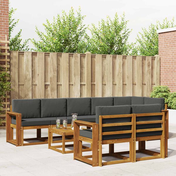vidaXL Set di divani da esterno con cuscino 9 pcs Naturale e Antracite