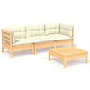 vidaXL Set Salotto da Giardino 4 pz con Cuscini Crema in Legno di Pino