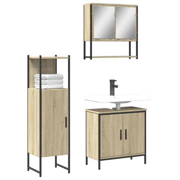vidaXL Set Mobili da Bagno 3 pz Rovere Sonoma in Legno Multistrato
