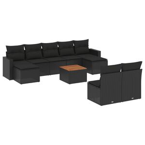 vidaXL Set Divani da Giardino 10pz con Cuscini in Polyrattan Nero