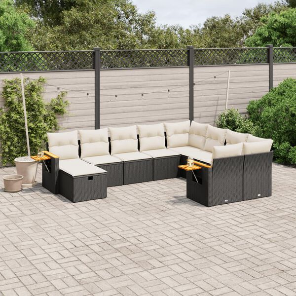 vidaXL Set Divani da Giardino 10pz con Cuscini in Polyrattan Nero
