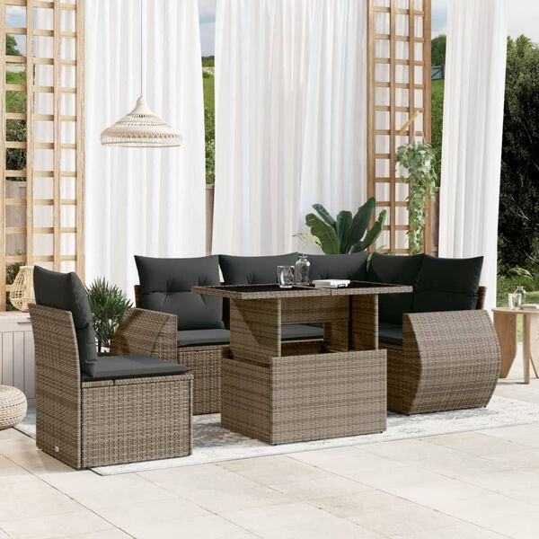 vidaXL Set Divano da Giardino 6 pz con Cuscini Grigio in Polyrattan