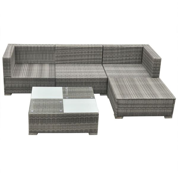 vidaXL Set Divani da Giardino 5 pz con Cuscini in Polyrattan Grigio