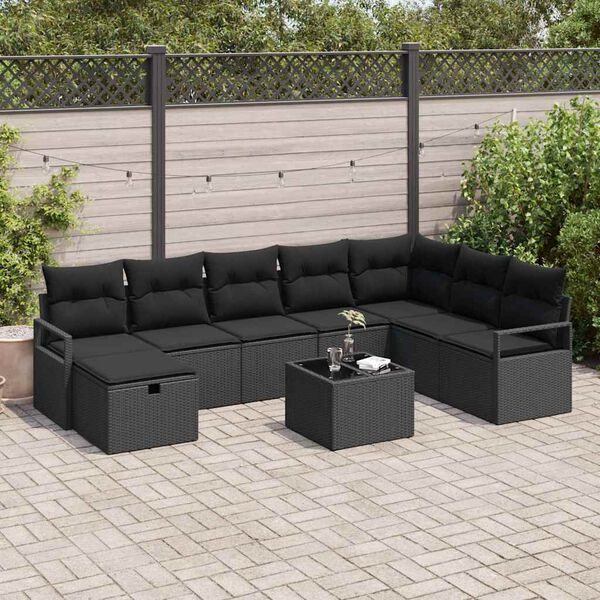 vidaXL Set di divani con cuscino 9 pcs Nero polyrattan