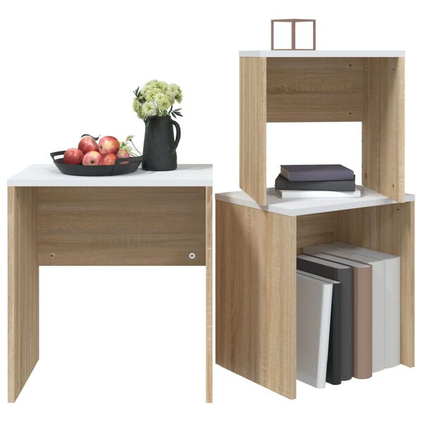 vidaXL Tavolini Salotto Impilabili 3pz BiancoeRovere Sonoma Truciolato