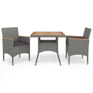 vidaXL Set Mobili da Pranzo da Giardino 3 pz Grigio Polyrattan Acacia