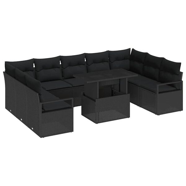 vidaXL Set Divano da Giardino con cuscino 10 pcs Nero polyrattan
