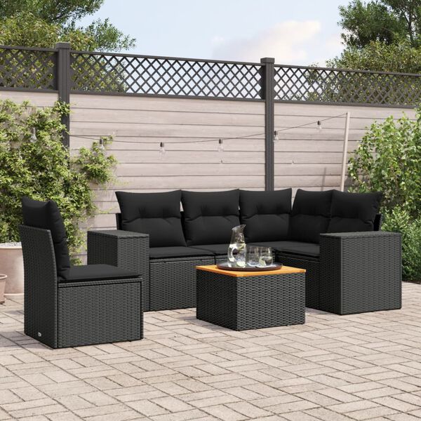 vidaXL Set Divano da Giardino 6 pz con Cuscini Nero in Polyrattan