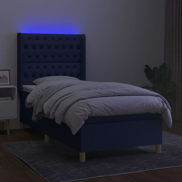 vidaXL Letto a Molle con Materasso e LED Blu 90x200 cm in Tessuto