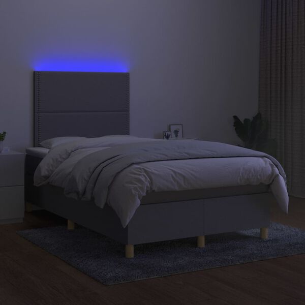 vidaXL Letto a Molle Materasso e LED Grigio Chiaro 120x200 cm Tessuto