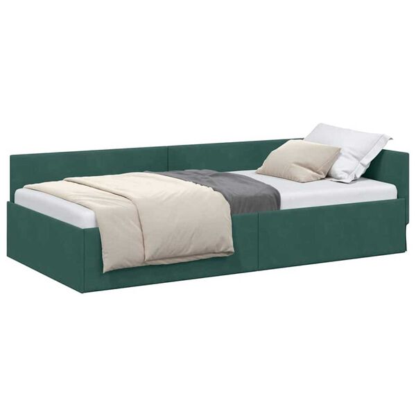 vidaXL Cornice del letto ad angolo Verde Scuro 90 cm x 190 cm Velluto
