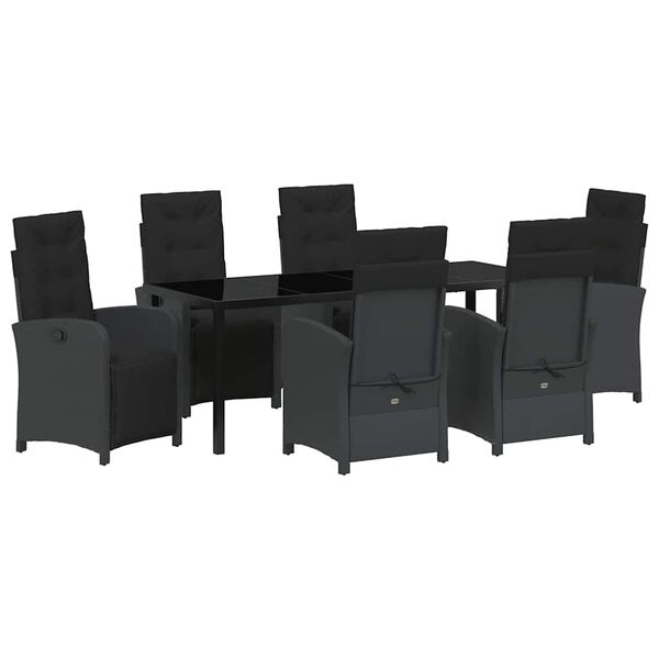 vidaXL Set da Pranzo per Giardino con cuscino 7 pcs Nero polyrattan