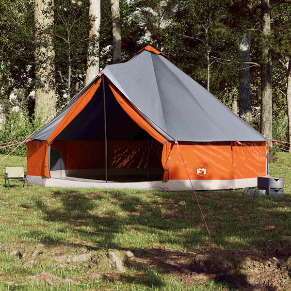 vidaXL Tenda Familiare Tipi 12 Persone Grigia e Arancione Impermeabile