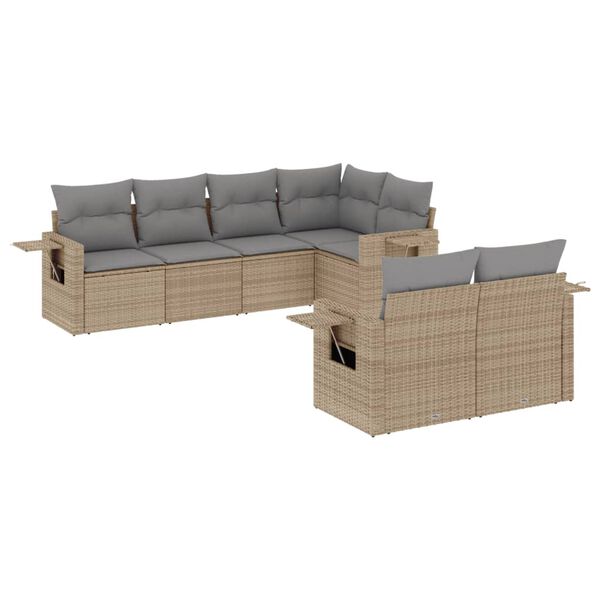 vidaXL Set Divani da Giardino 7 pz con Cuscini Beige in Polyrattan