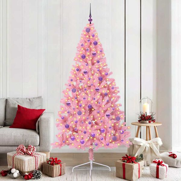 vidaXL Albero di Natale artificiale con luci integrate Rosa 210 cm PVC