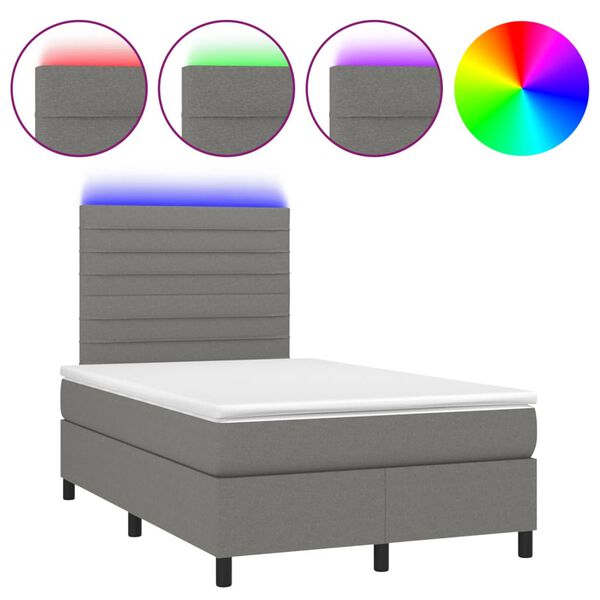 vidaXL Letto a Molle Materasso e LED Grigio Scuro 120x200cm in Tessuto