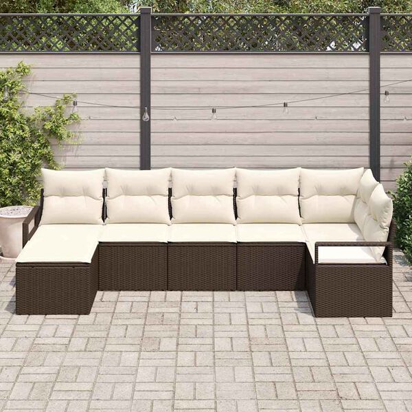 vidaXL Set di divani con cuscino 7 pcs Marrone e Crema polyrattan