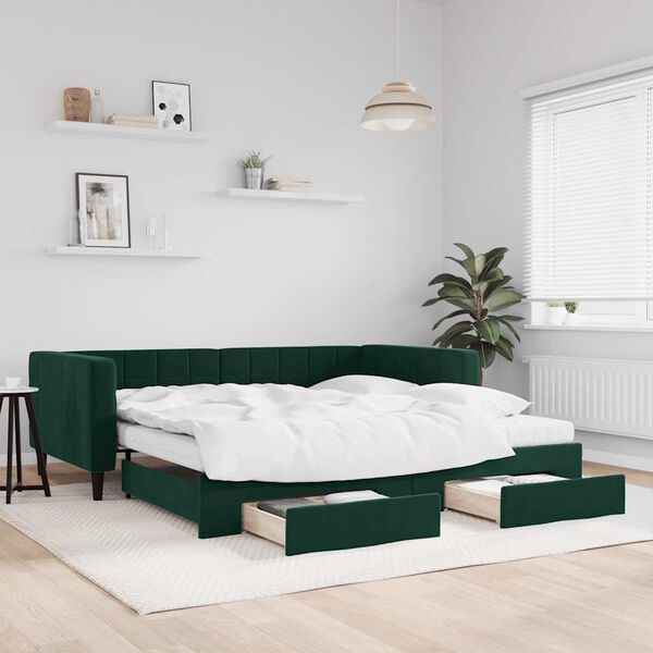 vidaXL Divano Letto Estraibile Cassetti Verde Scuro 100x200cm Velluto