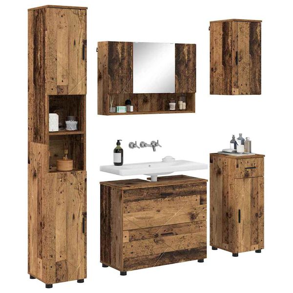 vidaXL Set di mobili per il bagno con cassetto 5 pcs Legno vecchio