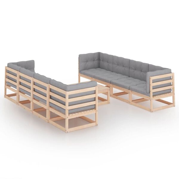 vidaXL Set Divani da Giardino 9 pz con Cuscini Legno Massello di Pino