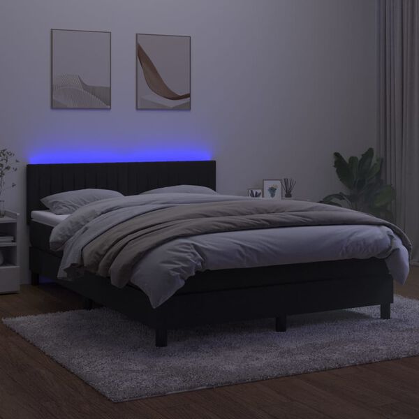 vidaXL Letto a Molle con Materasso e LED Nero 140x200 cm in Velluto