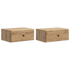 vidaXL Mobiletto da notte a muro con cassetto 2 pcs Rovere Artigianale