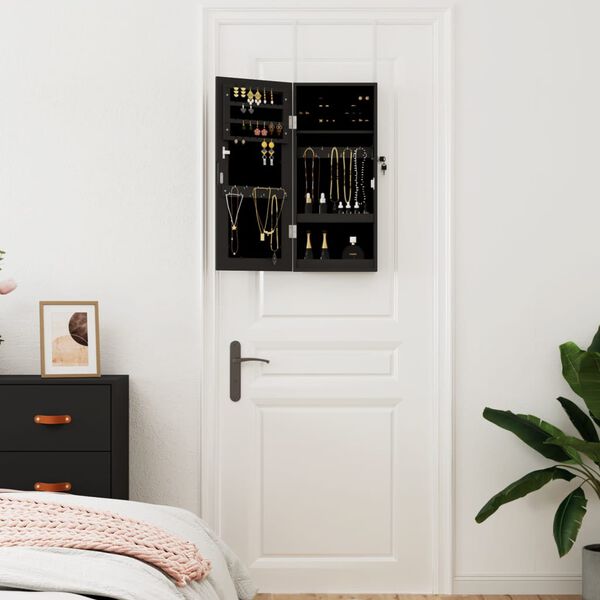 vidaXL Armadio Portagioie con Specchio a Muro Nero 30x8,5x67 cm