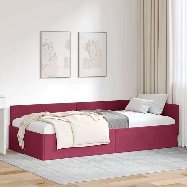 vidaXL Cornice del letto ad angolo Rosso Vino 90 cm x 200 cm Velluto
