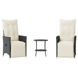 vidaXL Set da Bistr&ograve; 3 pz con Cuscini Nero in Polyrattan