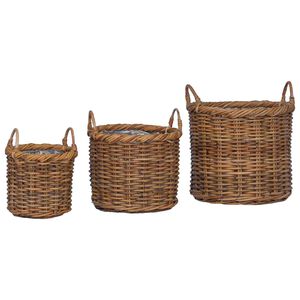 vidaXL Cesto per Piante con archiviazione 3 pcs Marrone Rattan Kubu