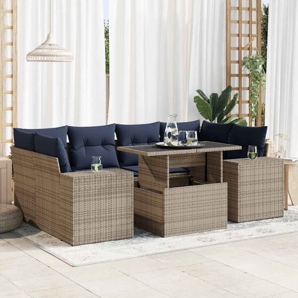 vidaXL Set Divani da Giardino 7pz con Cuscini Grigio Polyrattan Acacia