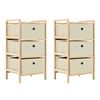 vidaXL Scaffali con 3 Cesti in Tessuto 2 pz in Legno di Cedro Beige