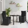 vidaXL Set da Pranzo per Giardino con cuscino 3 pcs Nero polyrattan