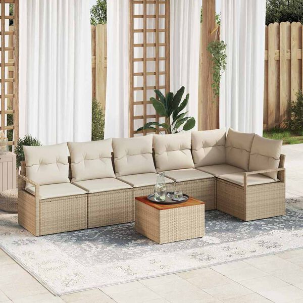 vidaXL Set Divano da Giardino con cuscino 7 pcs Beige Poly Rattan