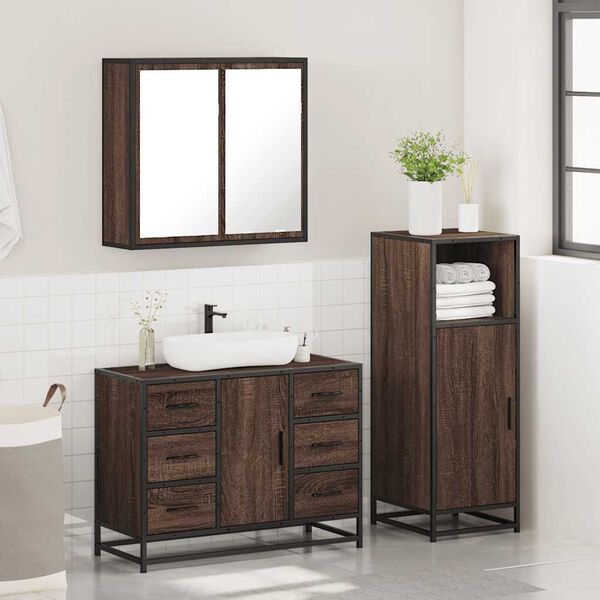 vidaXL Set Mobili da Bagno 3 pz Rovere Marrone in Legno Multistrato