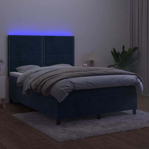 vidaXL Letto a Molle con Materasso e LED Blu Scuro 140x200 cm