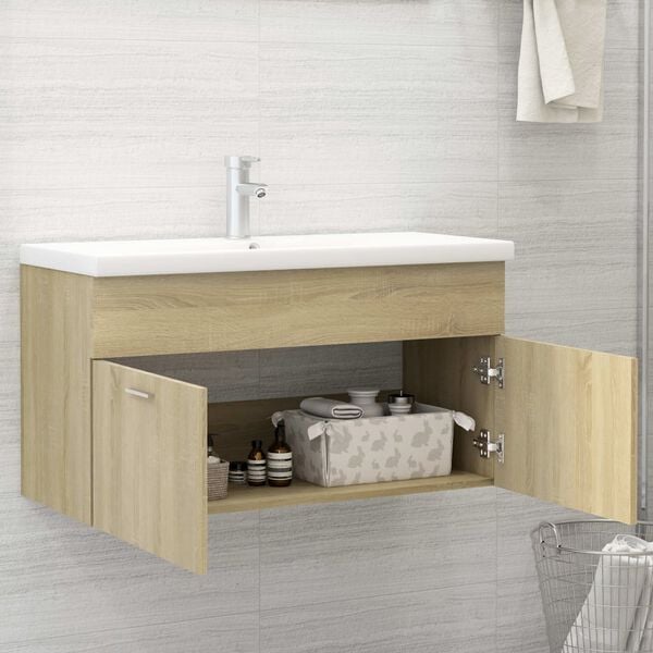 vidaXL Mobile Sottolavabo Rovere Sonoma 90x38,5x46cm Legno Multistrato