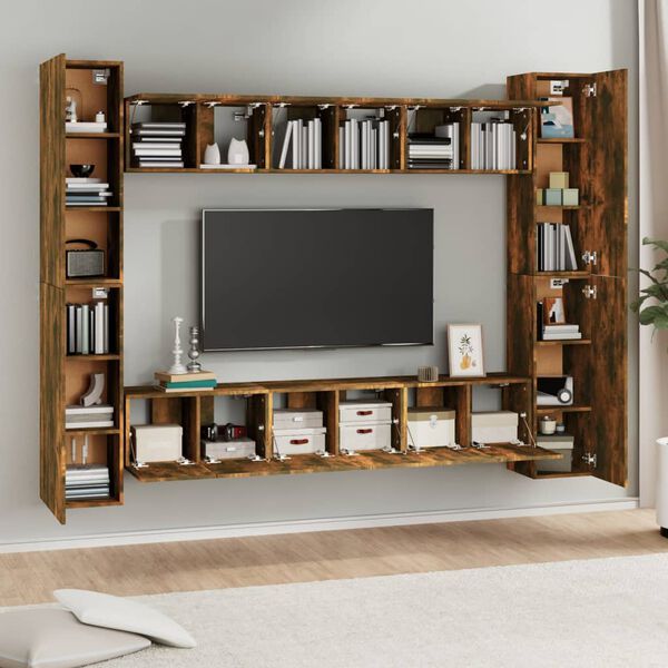 vidaXL Set Mobili Porta TV 10 pz Rovere Fumo in Legno Multistrato