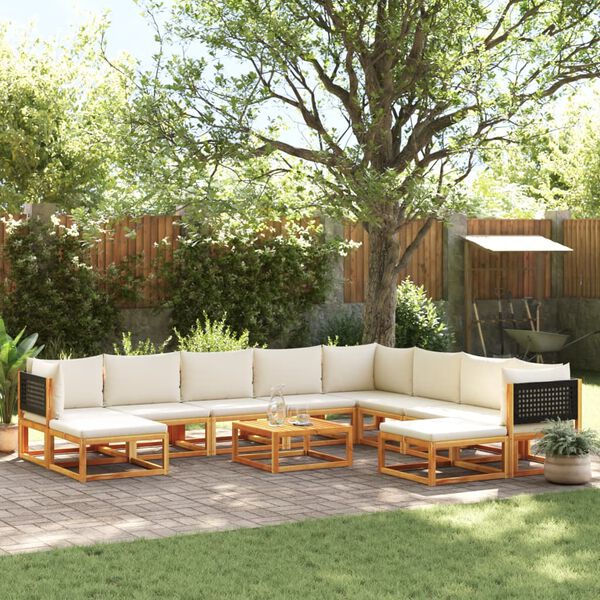 vidaXL Set di divani da giardino 11 pz con cuscini in legno di acacia e rattan