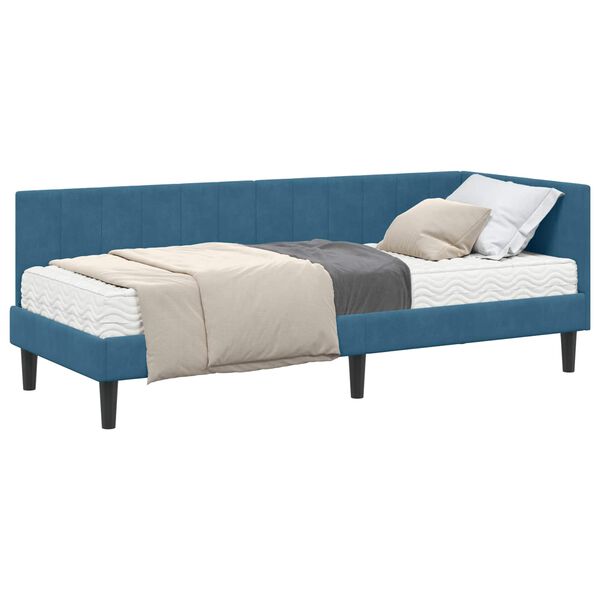 vidaXL Struttura Letto Angolare con Materasso 2 pcs Blu Velluto