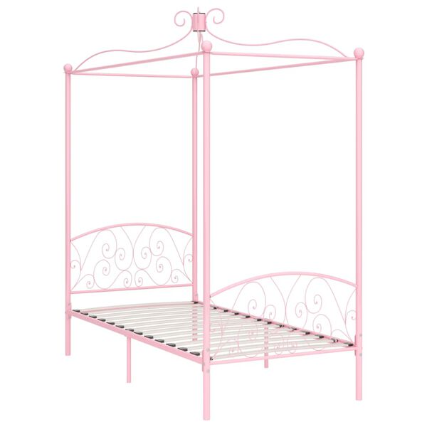 vidaXL Letto a Baldacchino Rosa in Metallo 100x200 cm