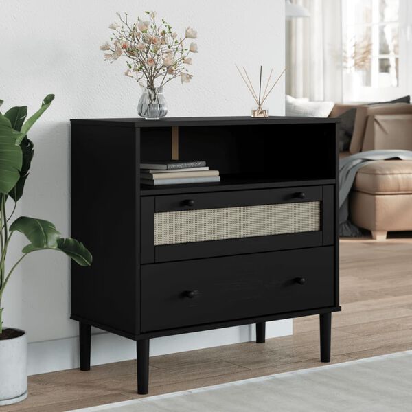 vidaXL Credenza SENJA Aspetto Rattan Nero 80x40x80 cm Massello Pino