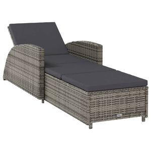 vidaXL Lettino Prendisole con Cuscino Grigio Scuro Polyrattan Grigio